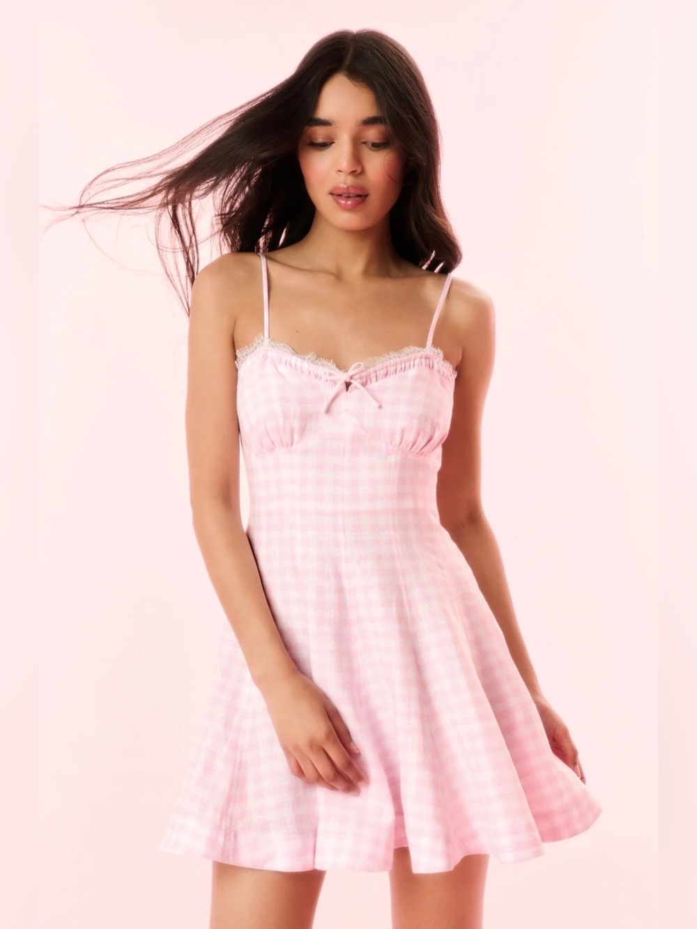 LoveShackFancy Shai Linen Gingham Mini Dress In Angel Pink, new with tags.